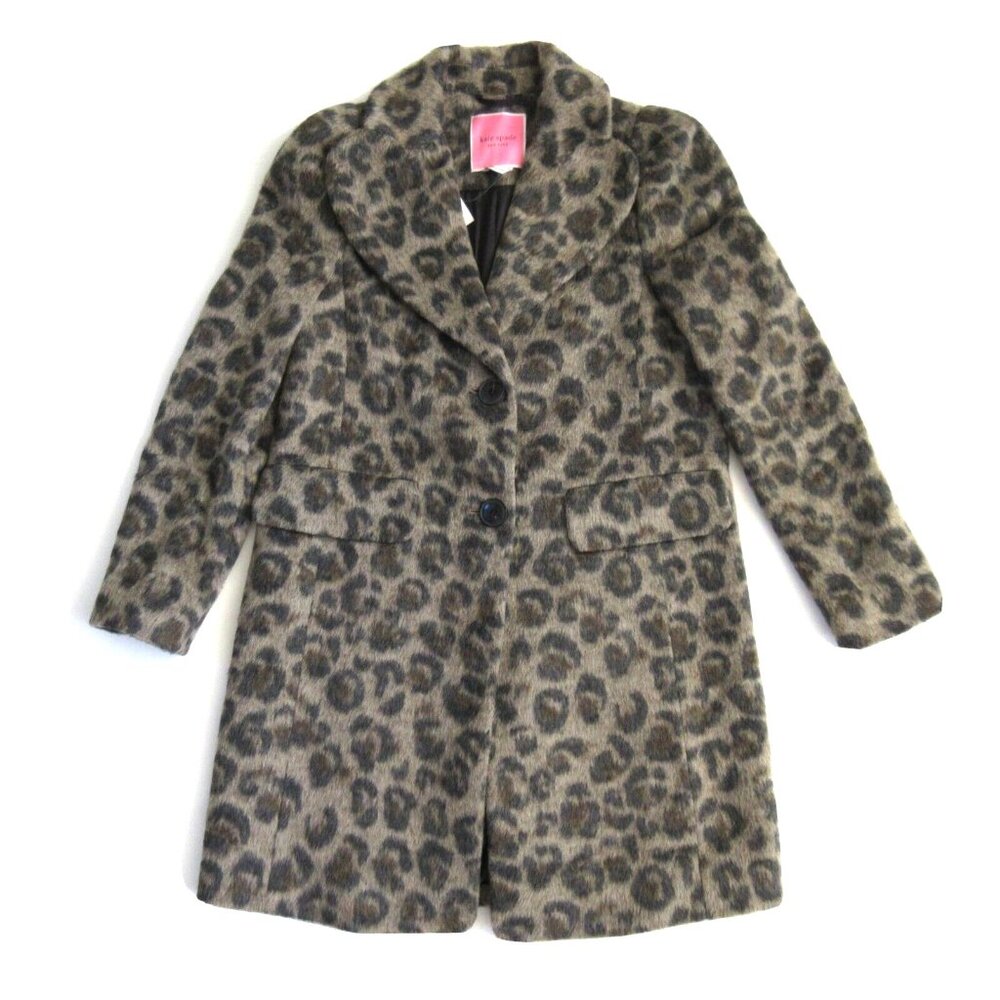 NWT Kate Spade Brushed Leopard Coat in Hazelnut Wool Blend Topcoat 0 $728